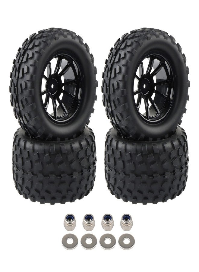 Rowiz 4X RC 1/10 Scale Monster Truck Tires Gravel Tread w/ 5 Spokes Wheel Rim Black RC Parts for Stampede HSP Redcat Volcano XTE PRO etc - Image 1